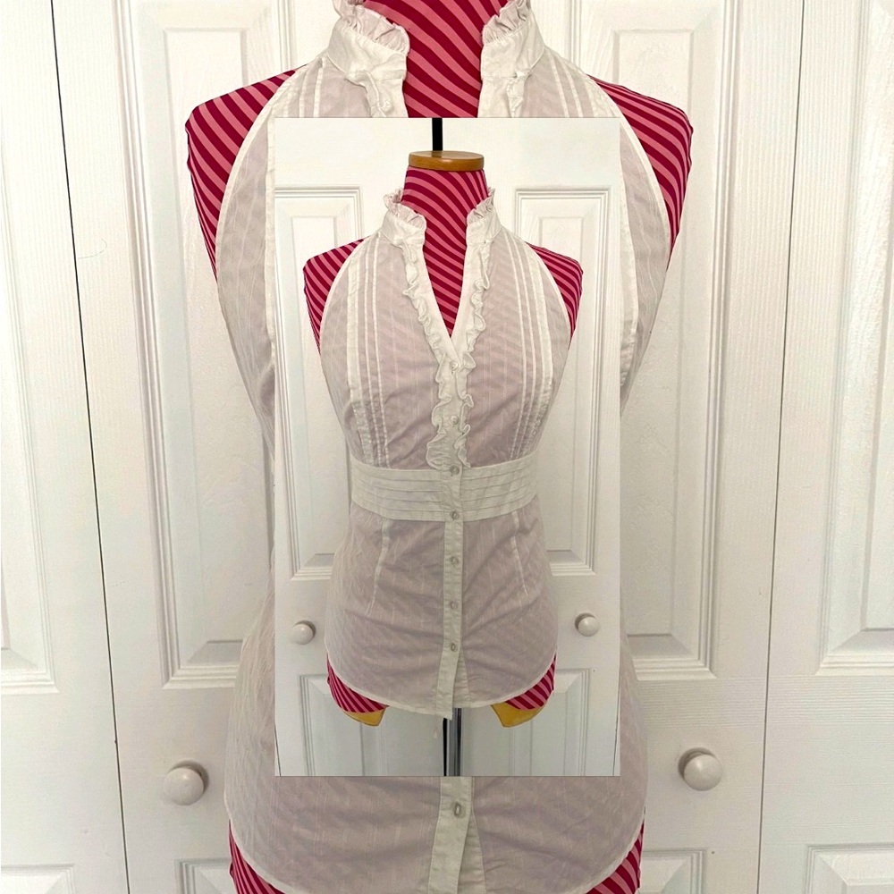 White Pin-tuck Halter Top